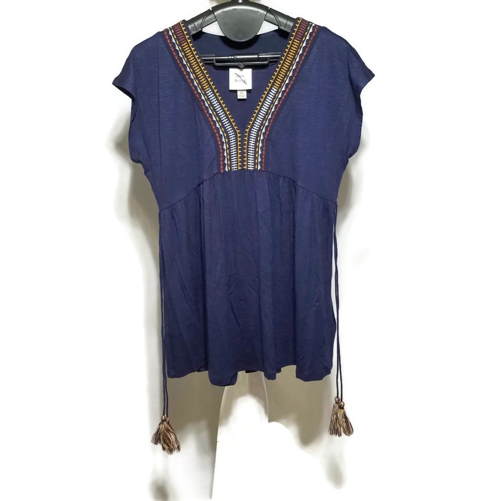 Knox Rose Blue Embroidered Tassel Sleeveless Top